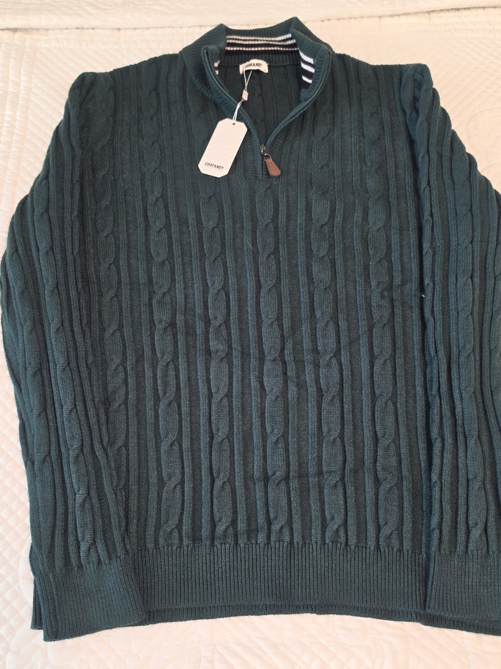 Coofandy Men’s Green Cable Knit Quarter-Zip Sweater